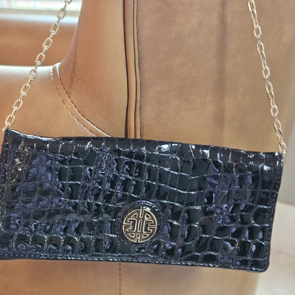 New Antiono Melani Elegant Black Croc-Embossed Chain Bag w/ dust bag